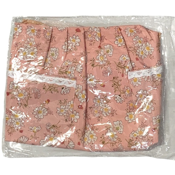 Apron Retro Bib Style Adjustable Waist Tie Floral Polka Dot Womens Pink Tan OS - Picture 13 of 16